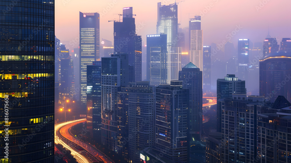Obraz premium Highway and financial center office building in Chongqing China : Generative AI