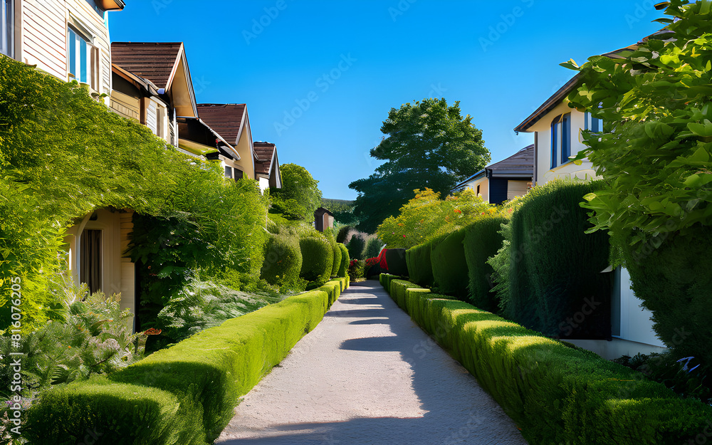 Obraz premium A row of neatly trimmed bushes lines the perimeter. 