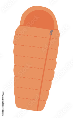 Sleeping bag in flat design. Comfortable camping warm outdoor bedding. Vector illustration isolated.