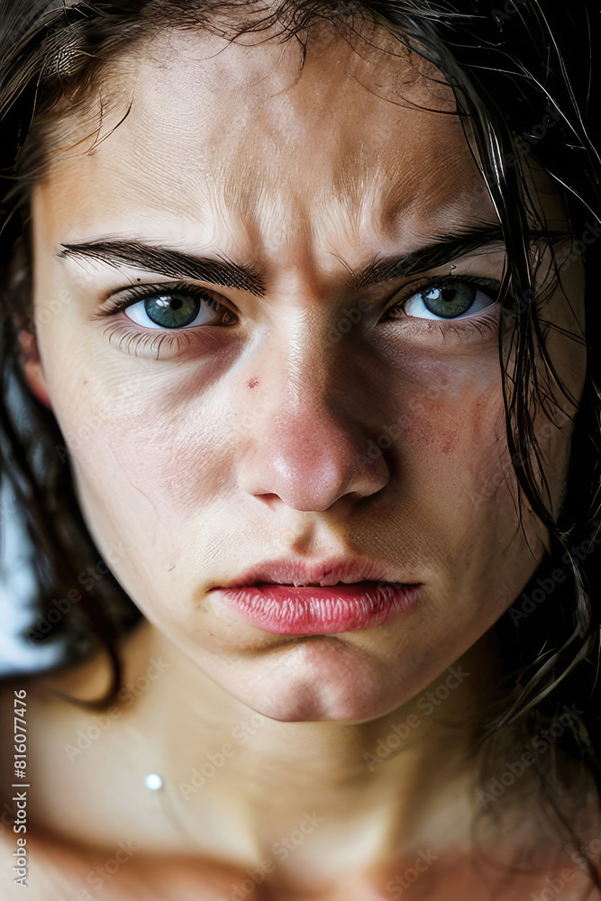 Young woman portrait. Despair, irritation, stressed face expression. Young woman portrait. Despair, irritation, stressed face expression.