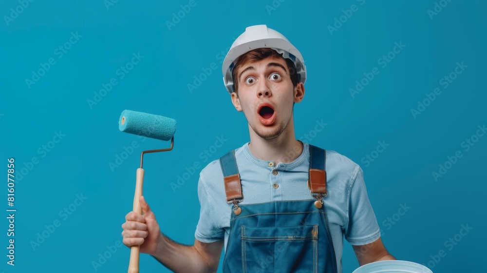 Amazed Construction Worker with Roller Amazed Construction Worker with Roller