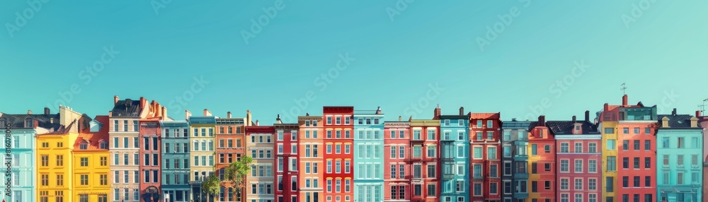 A row of colorful homes. A row of colorful homes.