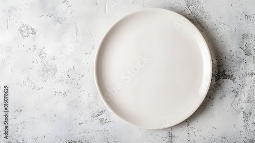 Empty white plate  on white stone table top view copy space : Generative AI
