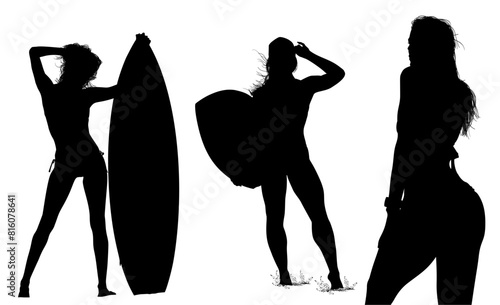 surfistas, contraluz, vector, tabla, surf, mar, atardecer, mujer surfista, silueta, tablista, ilustracion, arte surf, rosa, surfista en la playa, chica surf, mujer