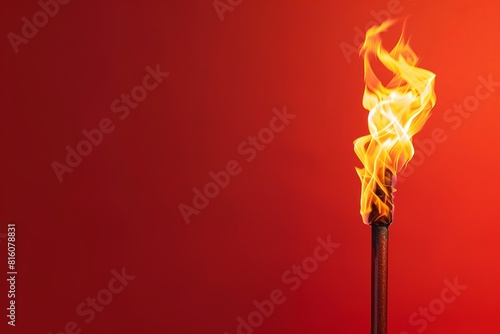 Olympic games flame. Burning torch on red background, banner with copy space for text 
