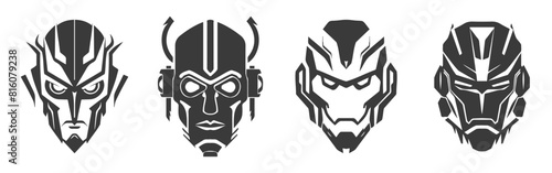 set of black design of robot heads