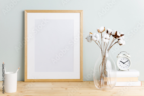 Blank picture frame template on the wall