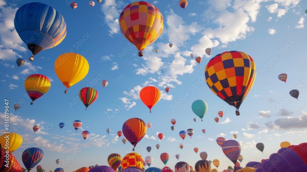 A sky full of hot air balloons with a beautiful sunset in the background A sky full of hot air balloons with a beautiful sunset in the background