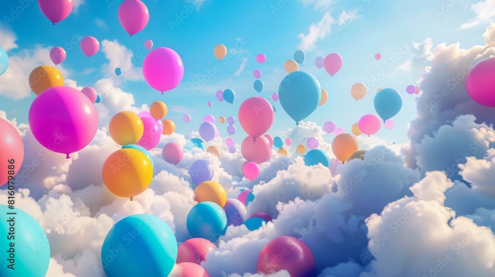 A colorful sky with many balloons floating in it A colorful sky with many balloons floating in it