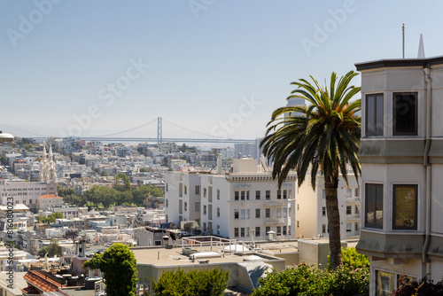 beautiful view over San Francisco in the morning from the so called russian hill at Lombard Street  photo