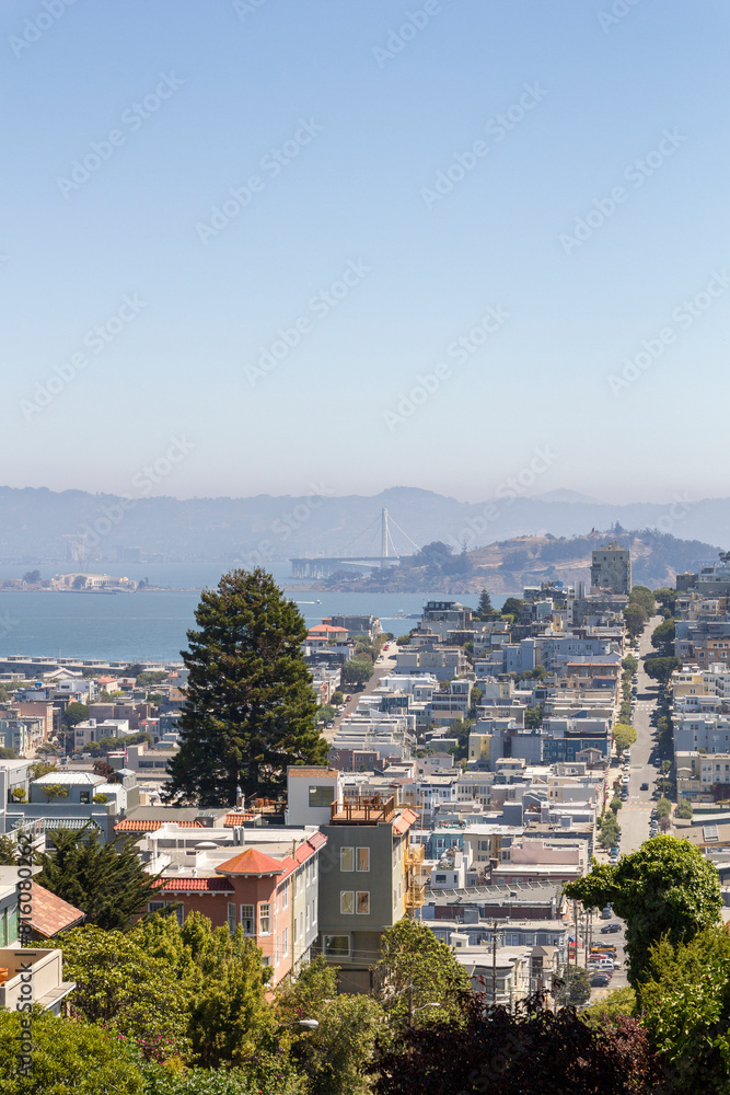 Fototapeta premium beautiful view over San Francisco in the morning from the so called russian hill at Lombard Street 