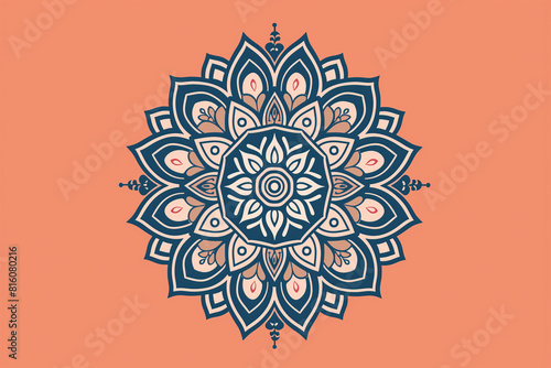 Summer Flower mandala on orange background. Festive folk floral illustration