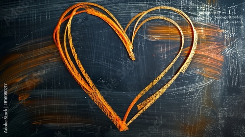 Shiny Orange Heart Drawn on Blackboard, Symbolizing Love in Education