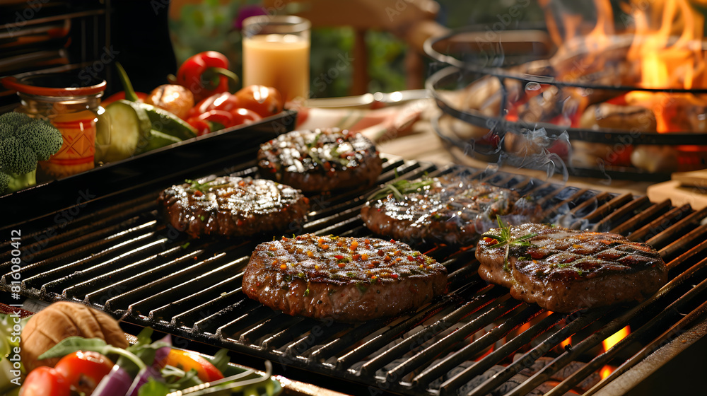 Grilled meat on the grill with smoked food banner with copy spacing Grilled meat on the grill with smoked food banner with copy spacing