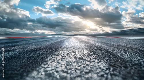 Asphalt race track road and sky cloudsRoad ground background : Generative AI photo