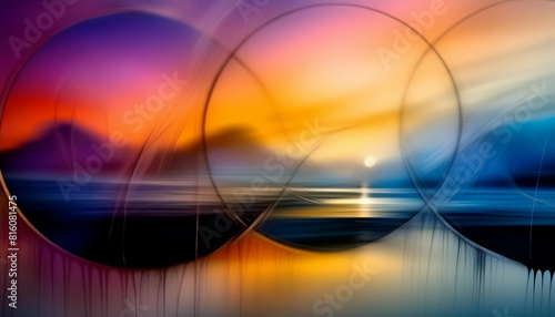 Abstract colorful background, circles, lines, for technology AI generated using and based solely on the original structure and style of an award-winning ICM photo that Christy Mandeville captured) photo