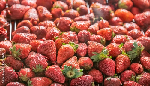 Fresh ripe washed strawberries background