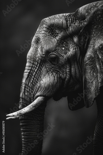 Black and white portrait of an Elephant. World Elephant Day concept  wildlife conservation campaigns and educational materials.
