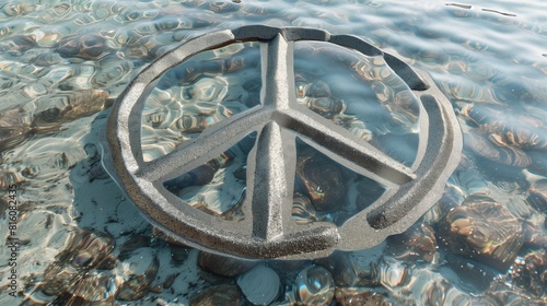 Silver Sand Shaped into a Large Peace Symbol on a Clear Beach  Symbolic Images for World Peace Campaigns