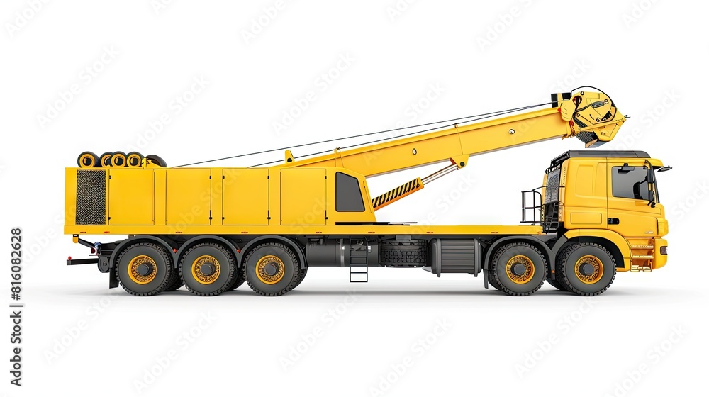 Sunshine Mover: Yellow Crane Truck on a Blank Canvas