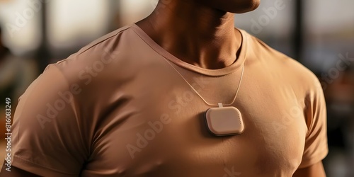 Closeup of wireless patch on patients chest for remote cardiac monitoring. Concept Wireless Patch, Medical Technology, Remote Monitoring, Health Innovation, Cardiac Health photo