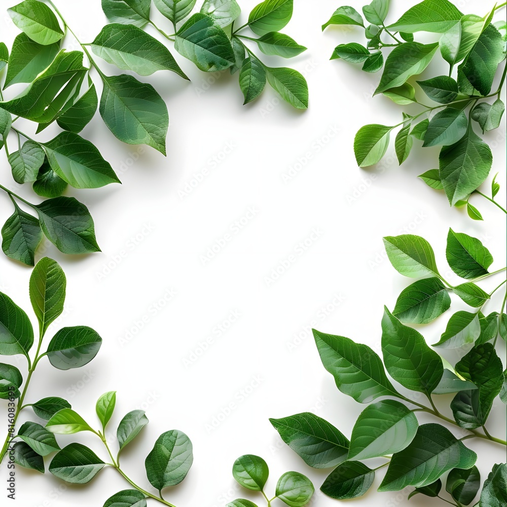 green leaves border Generative AI green leaves border Generative AI