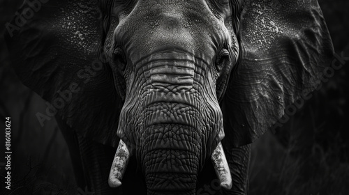 Black and white portrait of an Elephant. World Elephant Day concept, wildlife conservation campaigns and educational materials. photo