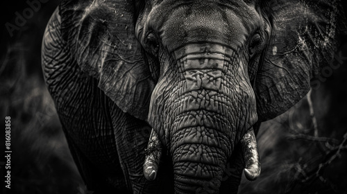 Black and white portrait of an Elephant. World Elephant Day concept  wildlife conservation campaigns and educational materials.