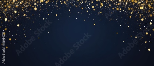  Abstract background with Dark blue and gold particle. Christmas Golden light shine particles bokeh on navy blue background. Gold foil texture. Holiday concept