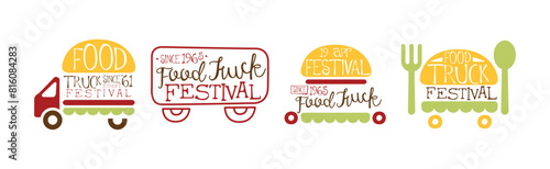 Food Truck Festival Logo and Label Design Vector Set