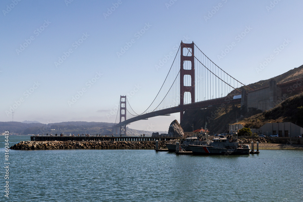 silhouette of the unique and world famous Golden Gate Bridge at a clear sky sunny morning in san francisco silhouette of the unique and world famous Golden Gate Bridge at a clear sky sunny morning in san francisco