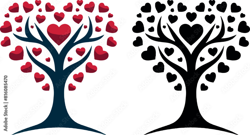 Fototapeta premium tree with hearts, love & tree Icon logo silhouette vector