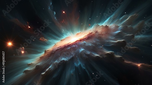 Supernova view in dark space full of stars and planets. colorful and black themed