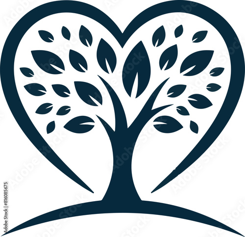 tree with heart, love & tree Icon logo silhouette vector