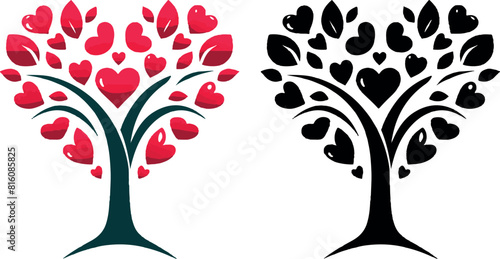 tree with heart, love & tree Icon  logo  silhouette vector