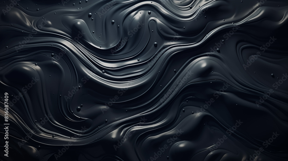 Obraz premium Dark abstract background. Flow of black paint with bubbles and lumps. Black liquid, abstract 3D background. AI generative