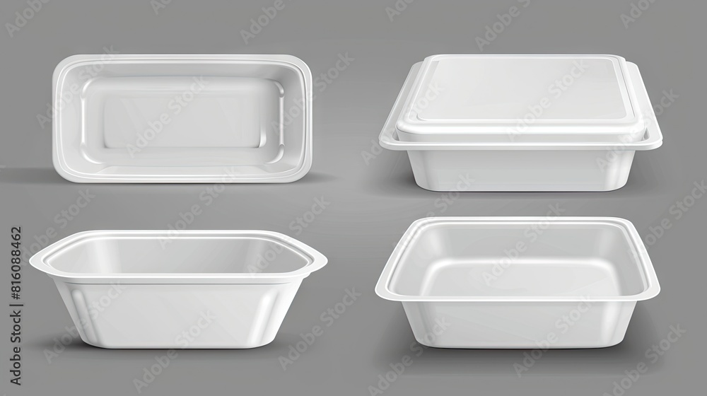 Quartet of Elegance: Four White Plastic Containers on Gray Quartet of Elegance: Four White Plastic Containers on Gray
