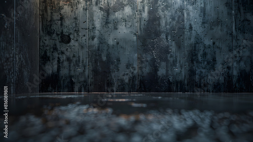 Grungy dark concrete wall and wet floor for background texture : Generative AI photo