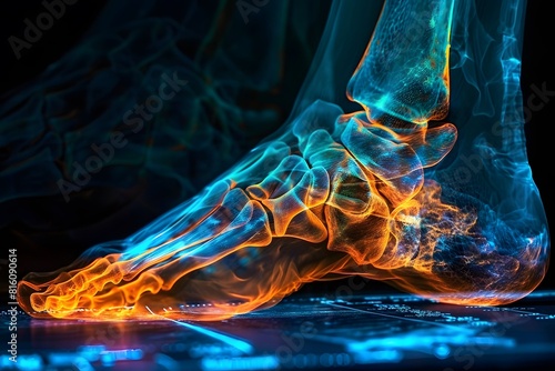 A foot showing glowing skeletal bones