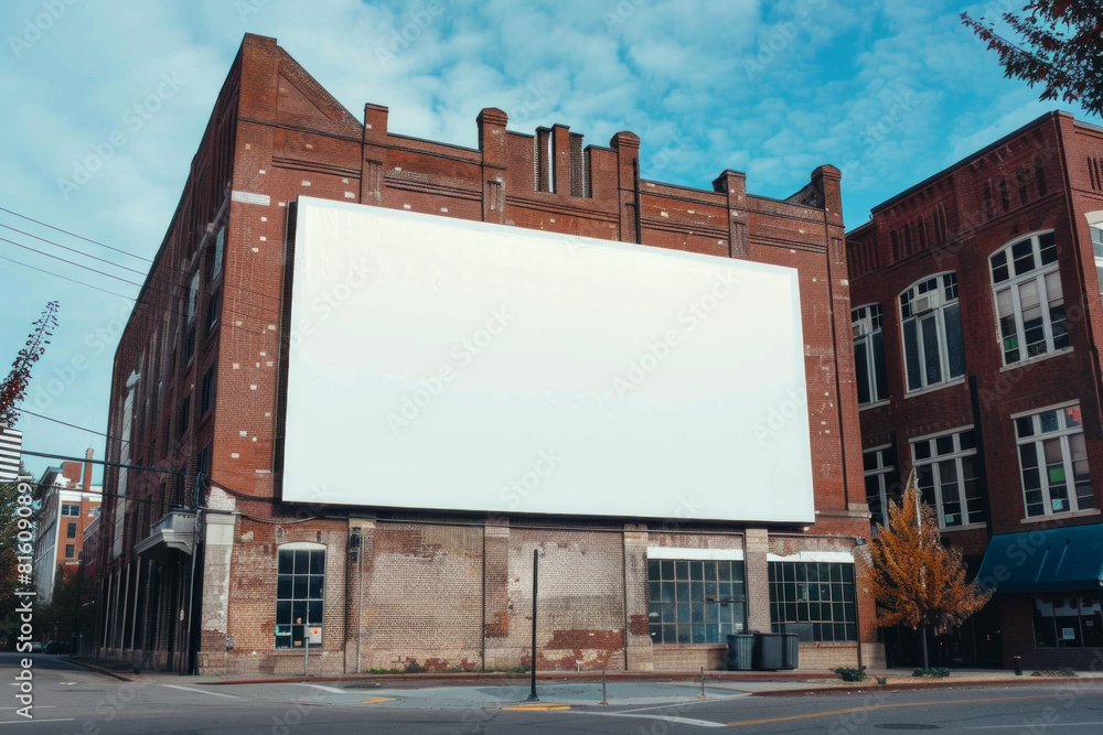 FACING FRONT big blank billboard on the side of a brick building in a city FACING FRONT big blank billboard on the side of a brick building in a city