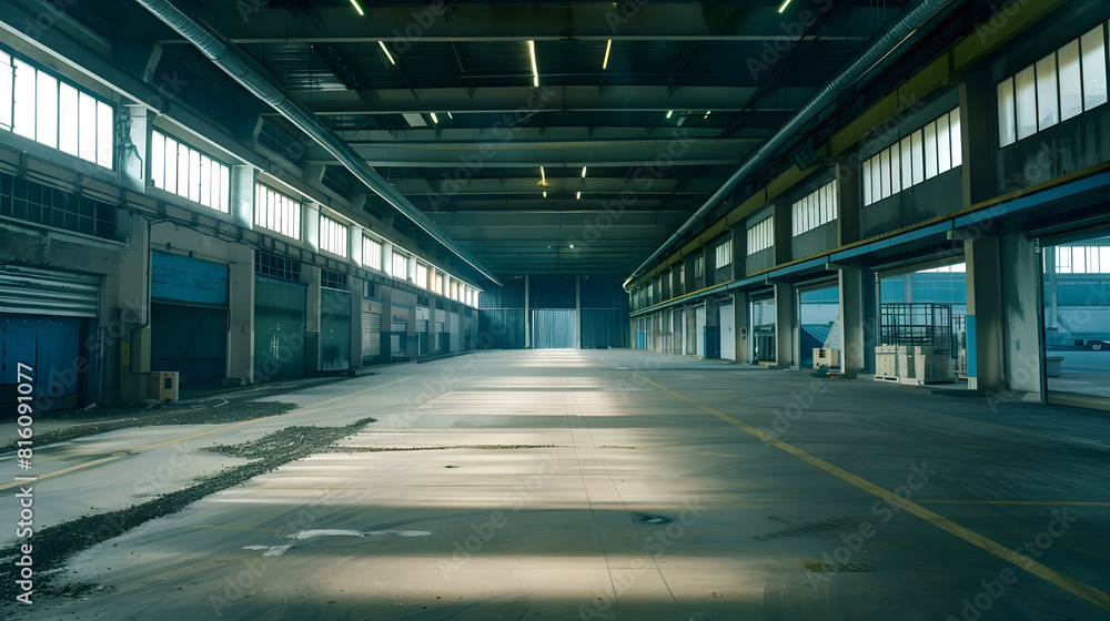 Obraz premium Empty Industrial Shed or Parking Lot Urban Rough Underconstruction Background Empty Warehouse Interior : Generative AI