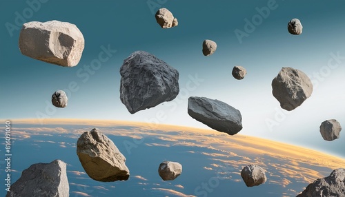 a swarm of asteroids isolated banner format