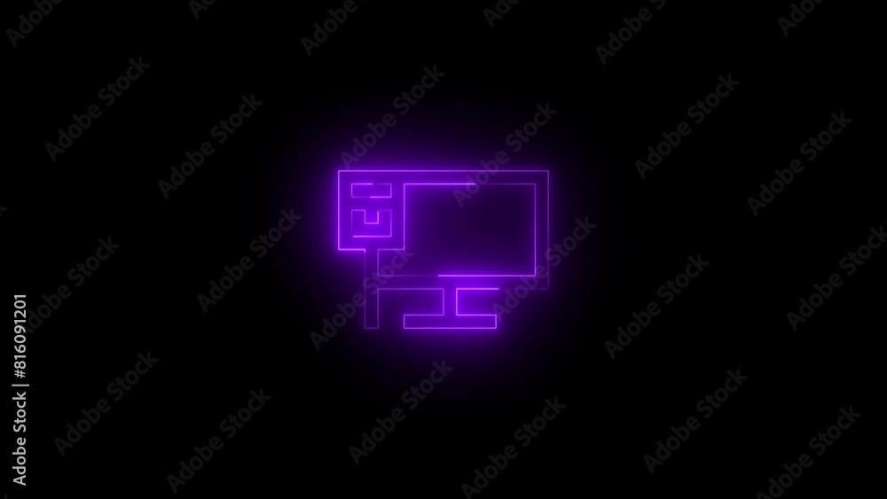 Neon ethernet device icon purple glowing black background animation Neon ethernet device icon purple glowing black background animation