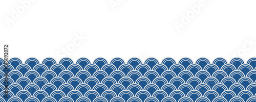 Seigaiha, ocean waves pattern traditional Asian background on transparent. Line art style vector illustration. Design element, abstract landscape, backdrop, banner, wallpaper, card, poster