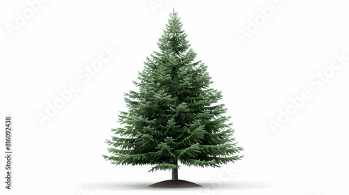 Classic Fir Tree Isolated on White Background in 3D Flat Cartoon Style Featuring Dense Needle Like Leaves and Conical Shape for Holiday Nature Designs