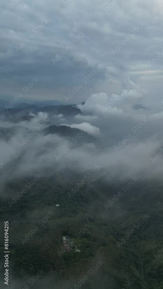 Aerial video above the clouds above the scenery of Fenqihu Taiwan town Aerial video above the clouds above the scenery of Fenqihu Taiwan town
