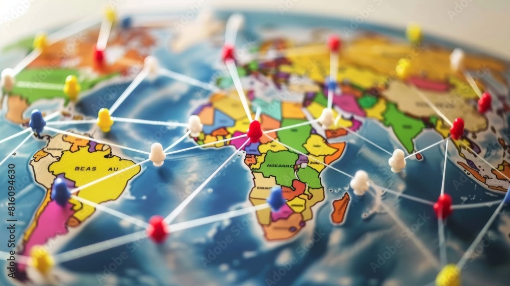 Fototapeta premium A map of the world with many pins on it
