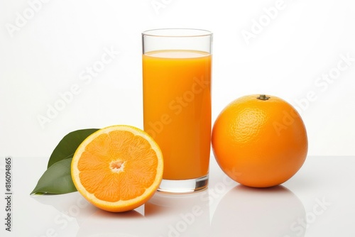 Beautiful fruit drink glass with orange juice and slices oranges isolated