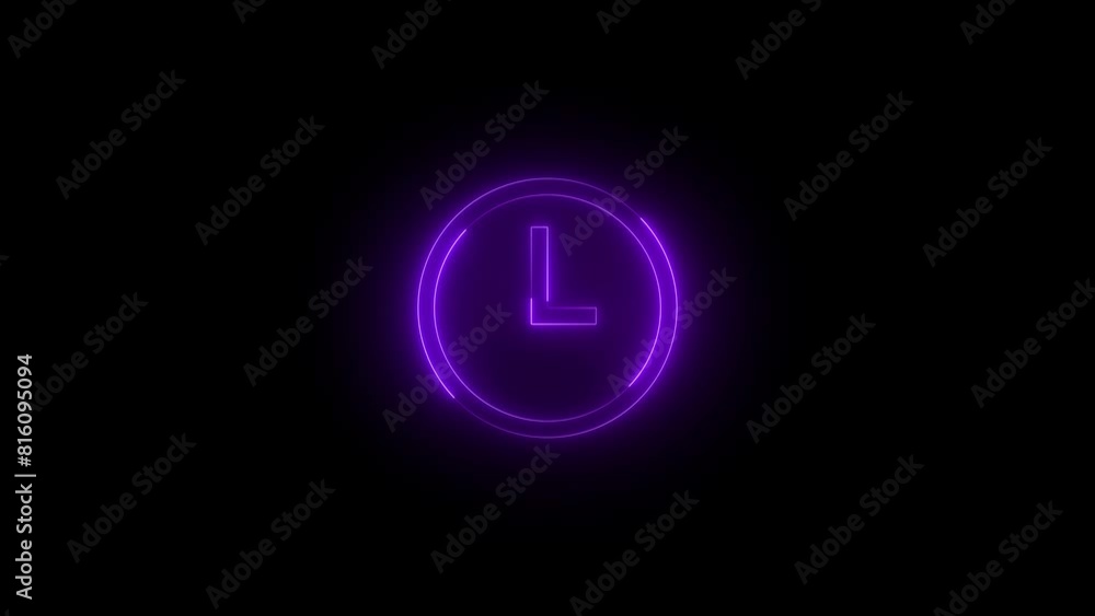 Neon glowing purple color recent clock icon on black background animation Neon glowing purple color recent clock icon on black background animation