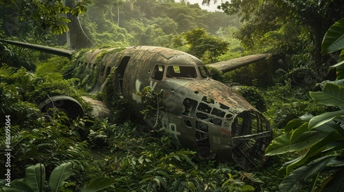 Wallpaper Mural Amidst the lush greenery of the rainforest lies a crashed plane. Torontodigital.ca